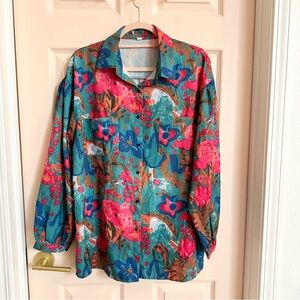 Pink and blue floral button up